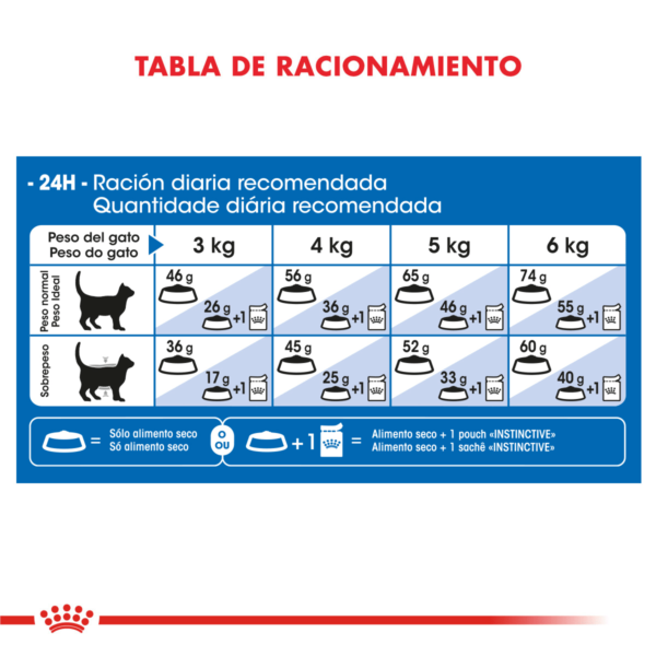 Tabla de Racionamiento Royal Canin Gatos Indoor