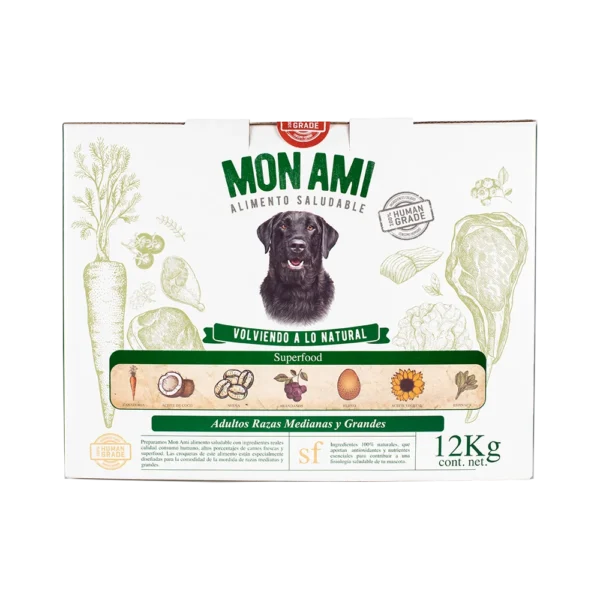 Alimento Human Grade MON AMI Superfood Razas Medianas y grandes x 12 Kg.